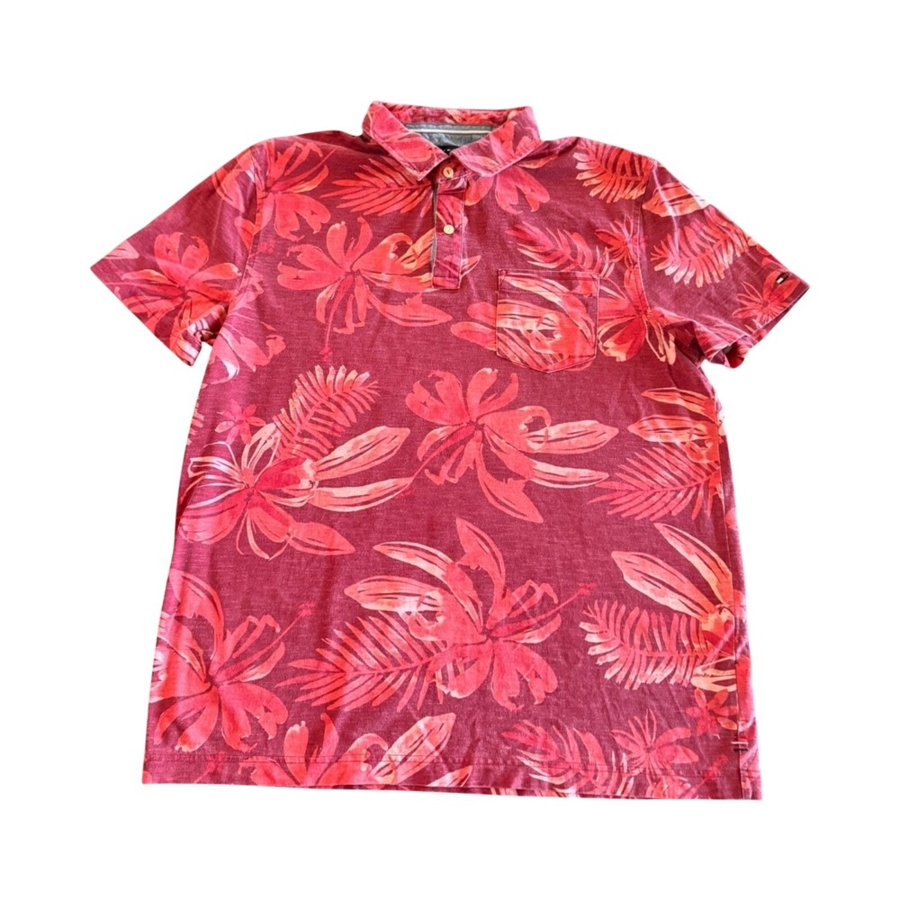 Tommy Hilfiger Custom Fit Floral Polo‎ Shirt Men's L Red Preppy EUC